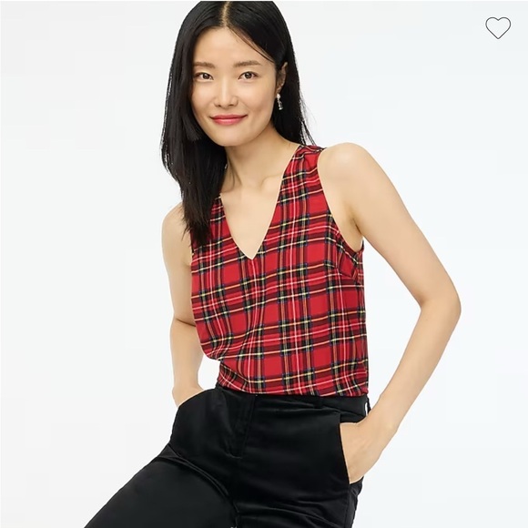 NWT Gorgeous J Crew Red Plaid V Neck Sleeveless Top Medium - Picture 1 of 9